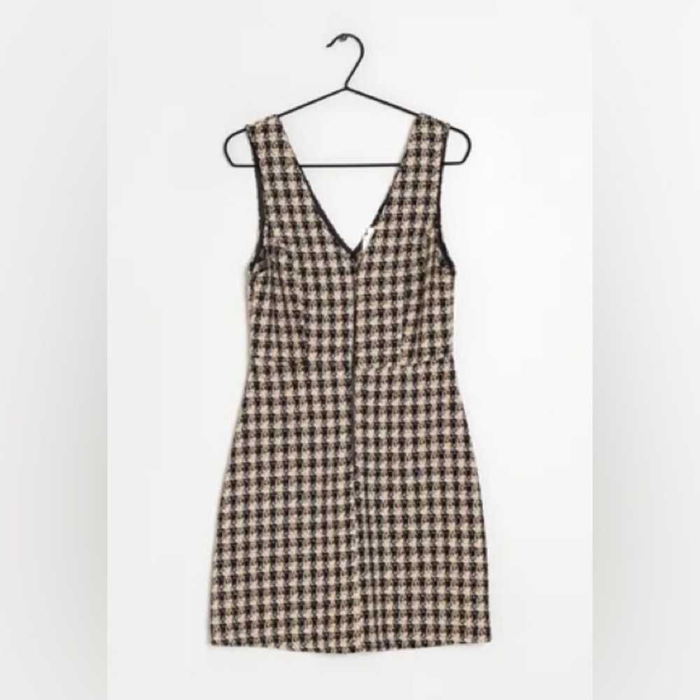 Primark zip front boucle tweed V-neck pinafore dress